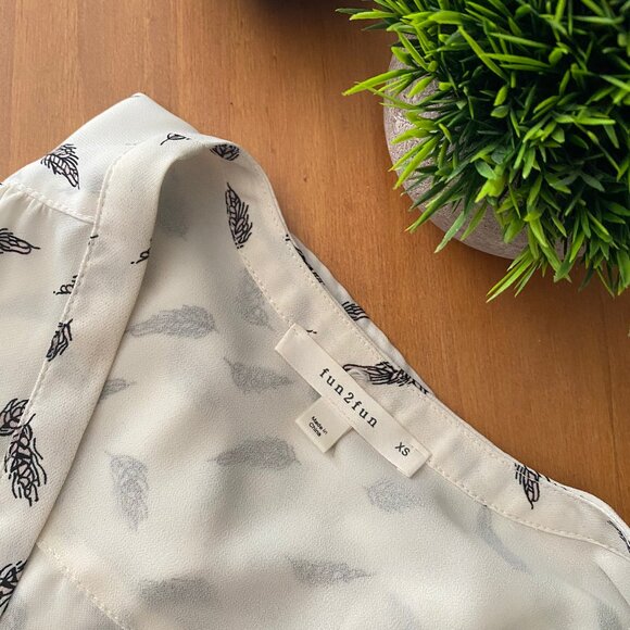 White Short-Sleeve Feather Blouse — Soft Earth Edit (XS) - Picture 1 of 5